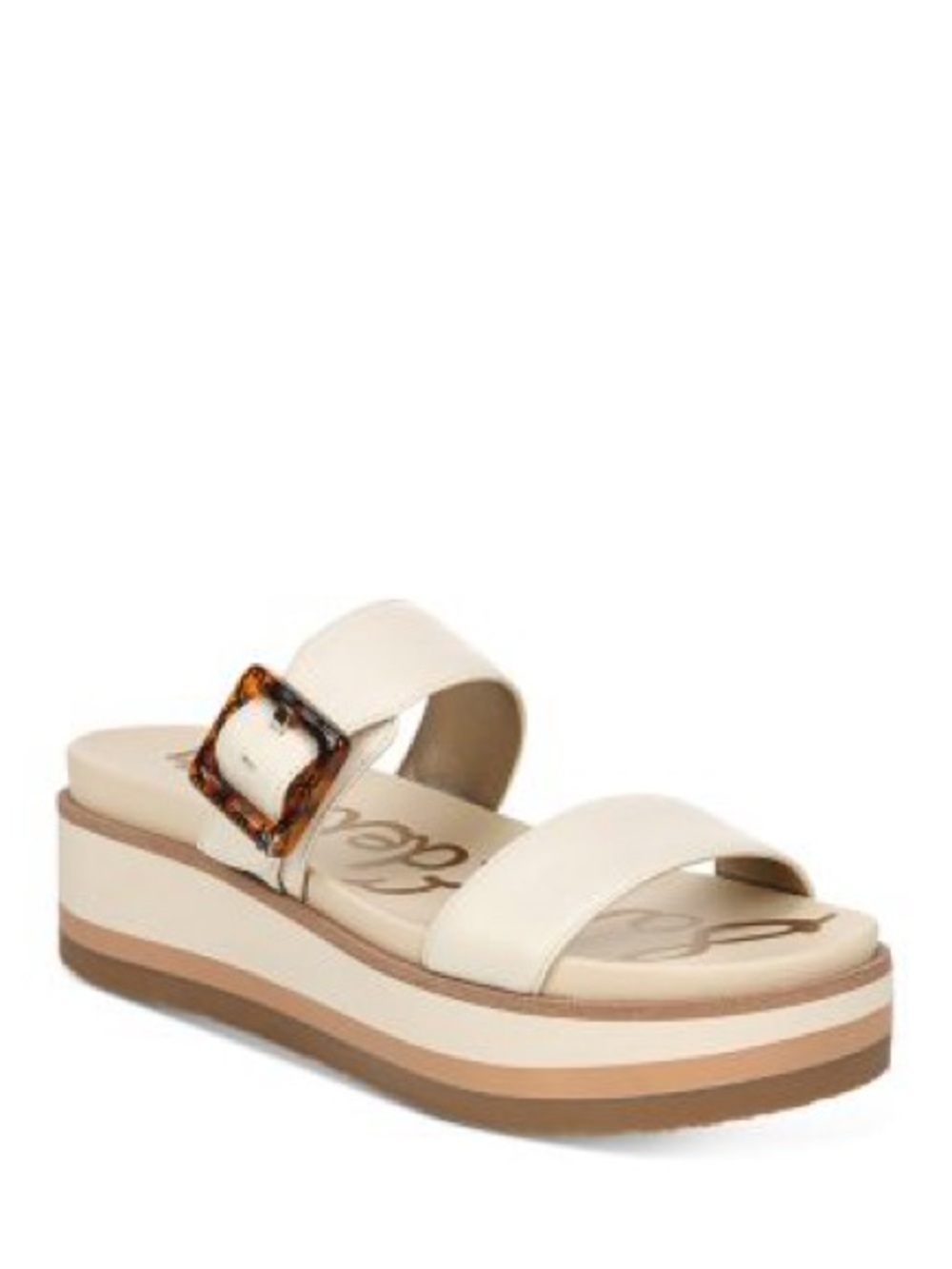 Sam Edelman Augustine Cream Platform Slide Sandals  Tortoiseshell Buckle Sz 8.5